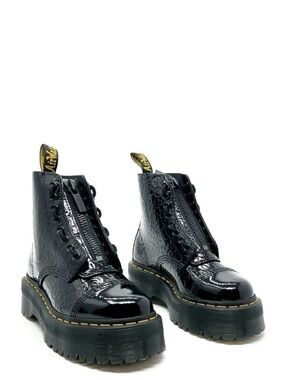 New Dr. Martens Sinclair Lamper Leopard Black Patent Ankle Boots Size 5 Docs dm